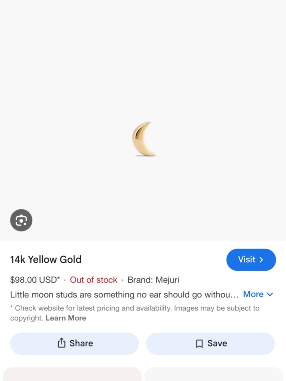 Mejuri Crescent Moon Stud in 14K Yellow Gold